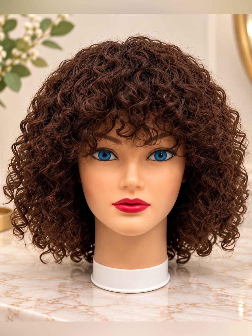 GORGIUS Kinky Curly Human Hair Wig Brown Short Wig
